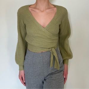 Sage Green Wrap Sweater Top